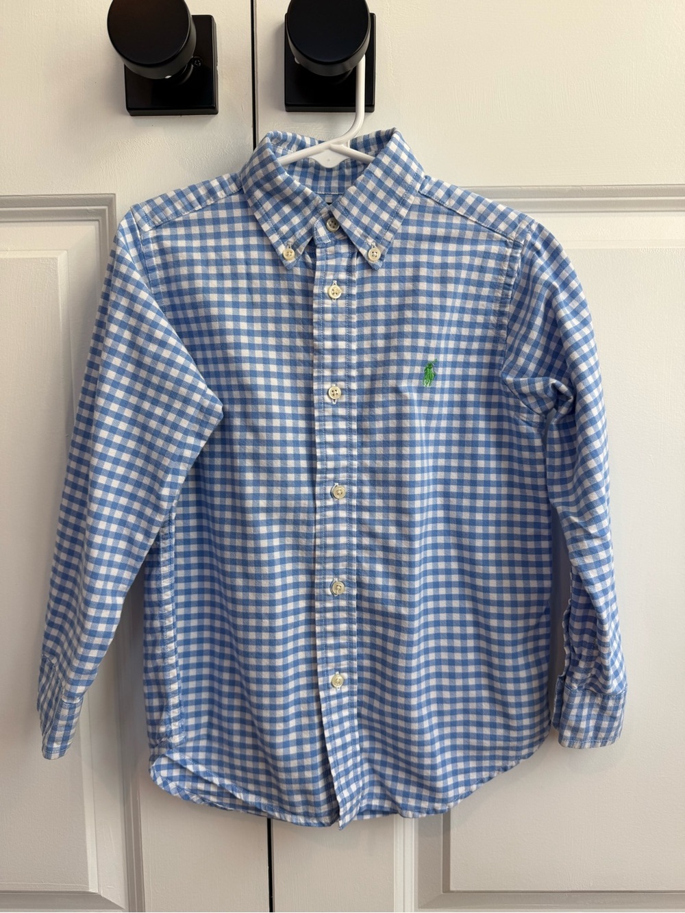 Ralph Lauren Boys Blue White Gingham Button Down Long Sleeve Cotton Size 5